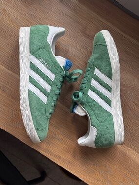 adidas Green Suede Gazelle Sneakers with White Stripes